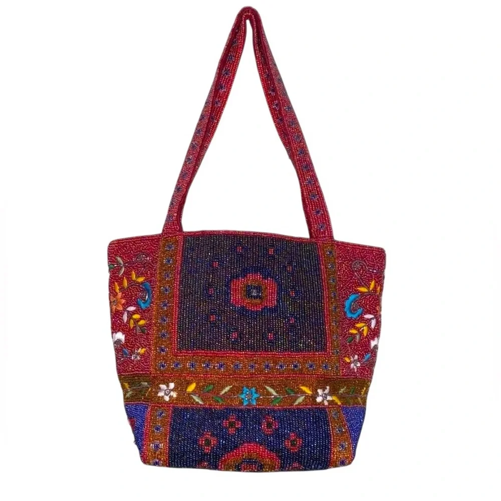 Vintage Ermo Collection Glass Seed Beaded Bag Print Purse Handbag NWT - Picture 2 of 4